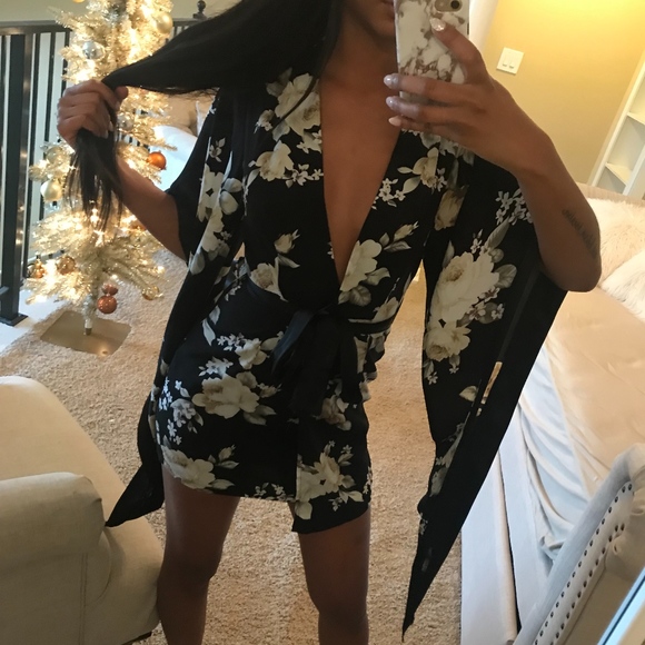 black floral kimono dress
